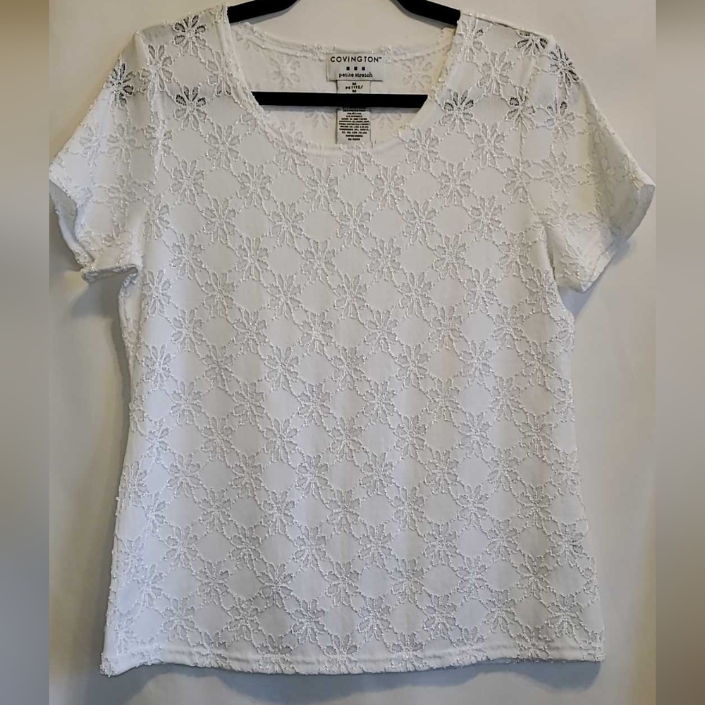 ✨️NWOT Covington White Short Sleeve Stretch Lace Blouse